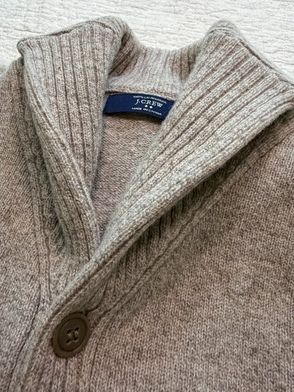 J.Crew Lambswool Shawl Collar Sweater Oatmeal Men's XL 1/4 Button Up